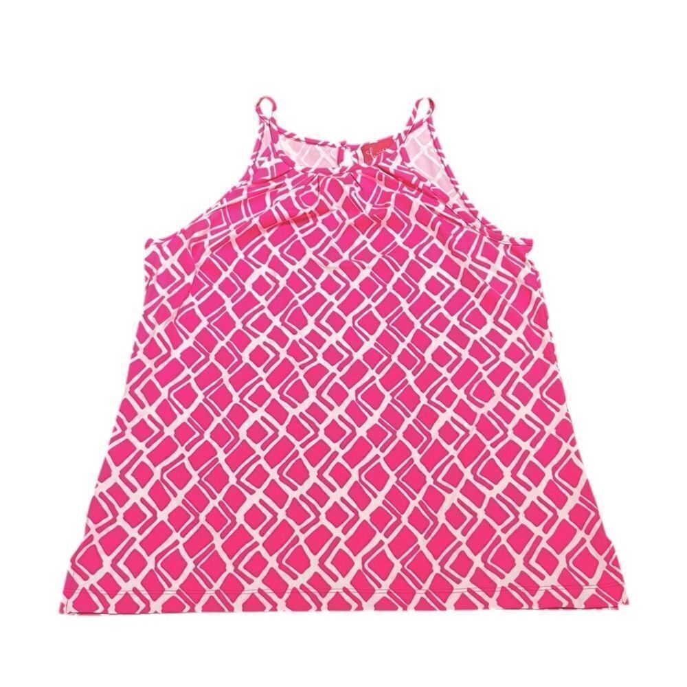 Britt Pink and White Sleeveless Geometric Print Halter Top, Size‎ L